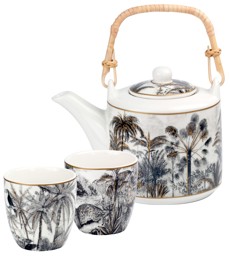 CEYLON porcelán teáskanna, két teáscsészével képe